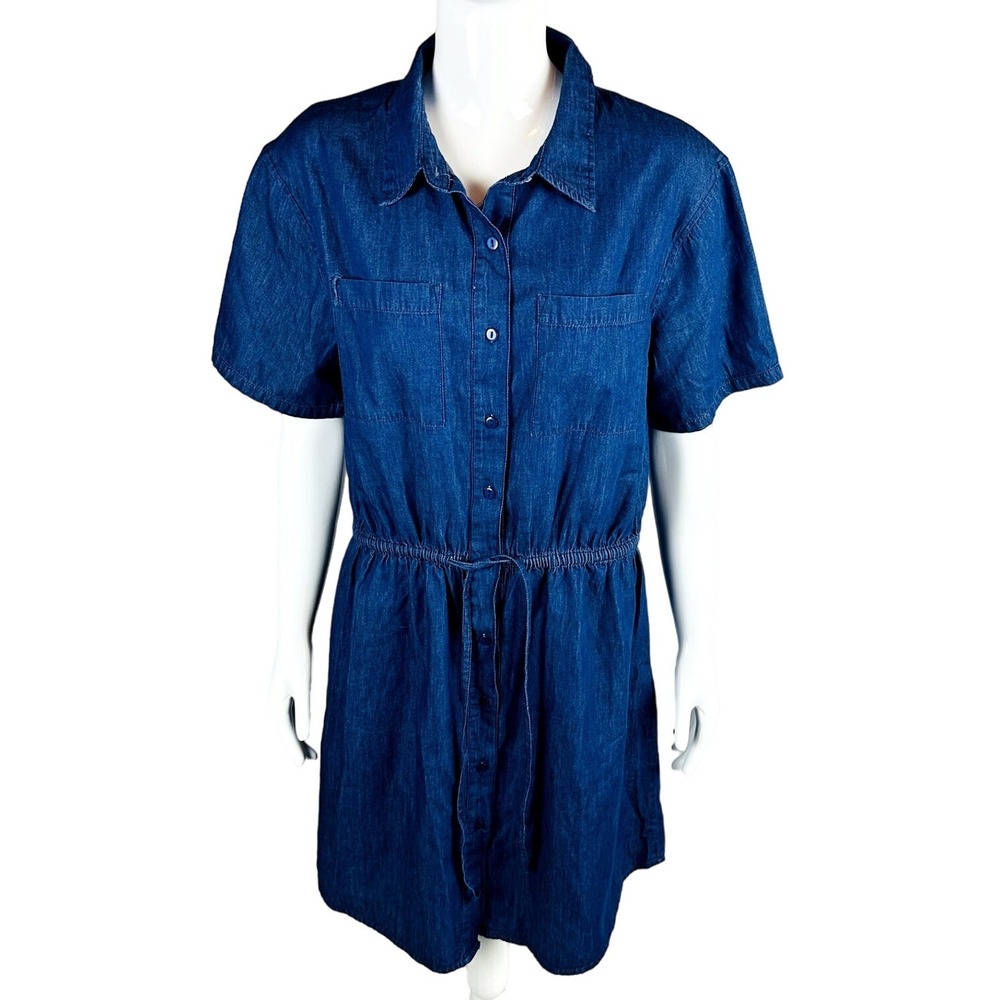 Studio West Womans Dress Sz Small Solid Shirt Dress Short Sleeve Chambray Blue - Picture 3 of 8